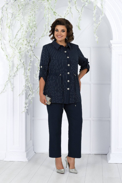 Деловой костюм блуза, брюки и жакет из текстиля-синий Ninele 7463 синий - фото 11