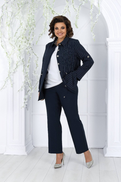 Деловой костюм блуза, брюки и жакет из текстиля-синий Ninele 7463 синий - фото 10