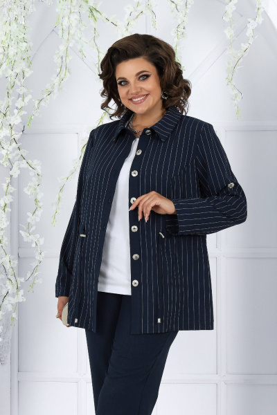 Деловой костюм блуза, брюки и жакет из текстиля-синий Ninele 7463 синий - фото 8