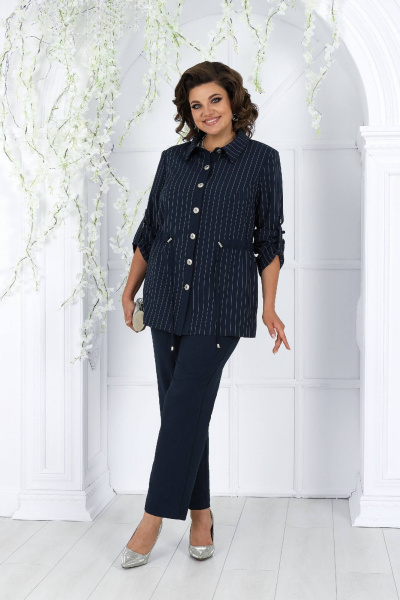 Деловой костюм блуза, брюки и жакет из текстиля-синий Ninele 7463 синий - фото 1