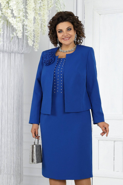 Классический костюм жакет и платье из костюмной ткани-синий Ninele 7469 василек - фото 9