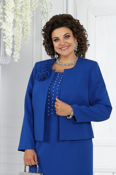 Классический костюм жакет и платье из костюмной ткани-синий Ninele 7469 василек - фото 2