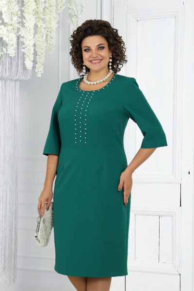 Классический костюм жакет и платье из костюмной ткани-зеленый Ninele 7469 изумруд - фото 14
