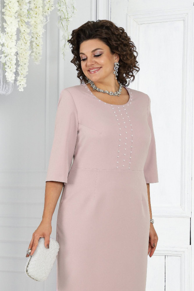 Классический костюм жакет и платье из костюмной ткани-розовый Ninele 7469 пудра - фото 14
