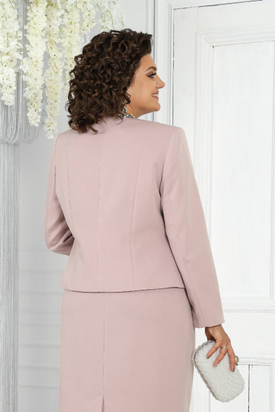 Классический костюм жакет и платье из костюмной ткани-розовый Ninele 7469 пудра - фото 5