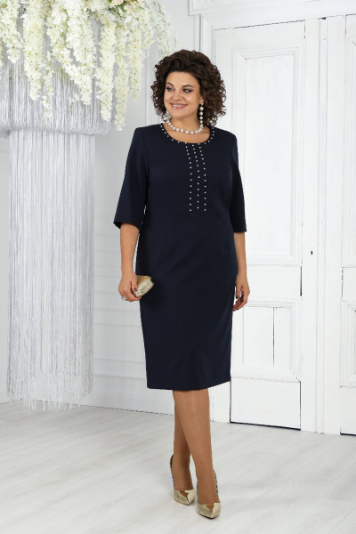 Классический костюм жакет и платье из костюмной ткани-синий Ninele 7469 синий - фото 15