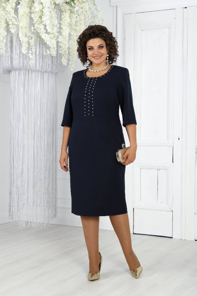 Классический костюм жакет и платье из костюмной ткани-синий Ninele 7469 синий - фото 12