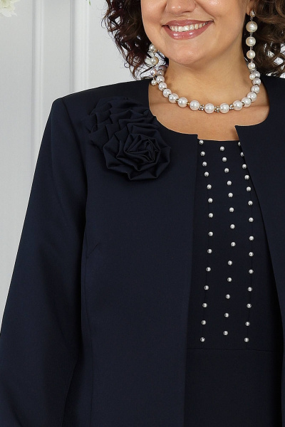 Классический костюм жакет и платье из костюмной ткани-синий Ninele 7469 синий - фото 8