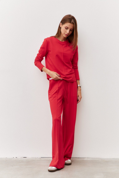 Брюки и джемпер из трикотажа с эластичным поясом Luitui R4017 красный - фото 3