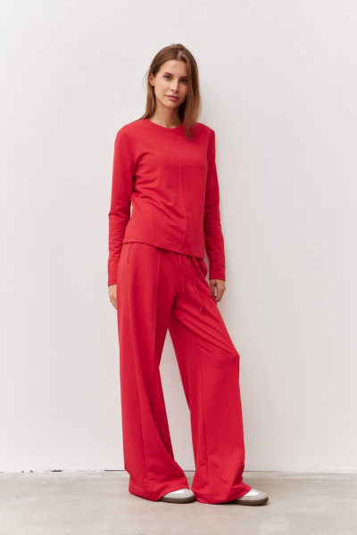 Брюки и джемпер из трикотажа с эластичным поясом Luitui R4017 красный - фото 1