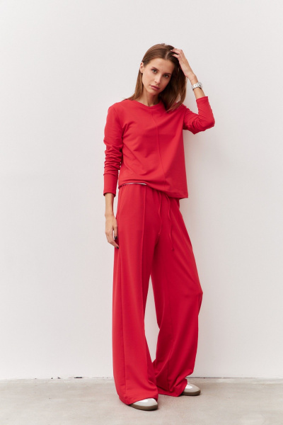 Брюки и джемпер из трикотажа с эластичным поясом Luitui R4017 красный - фото 2