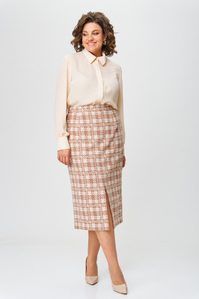 Деловой комплект из текстиля и трикотажа с юбкой-карандаш ANASTASIA MAK 1216 бежевый - фото 8