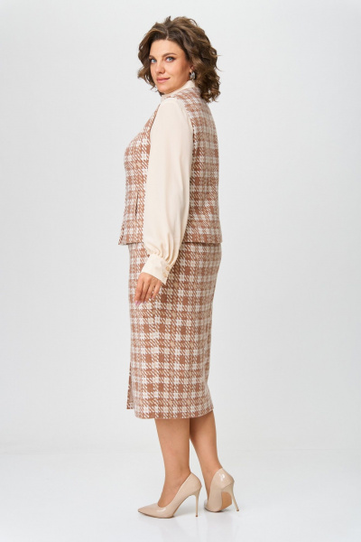 Деловой комплект из текстиля и трикотажа с юбкой-карандаш ANASTASIA MAK 1216 бежевый - фото 5