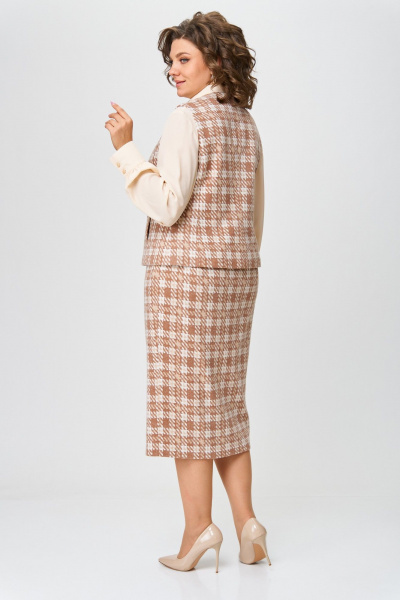 Деловой комплект из текстиля и трикотажа с юбкой-карандаш ANASTASIA MAK 1216 бежевый - фото 4