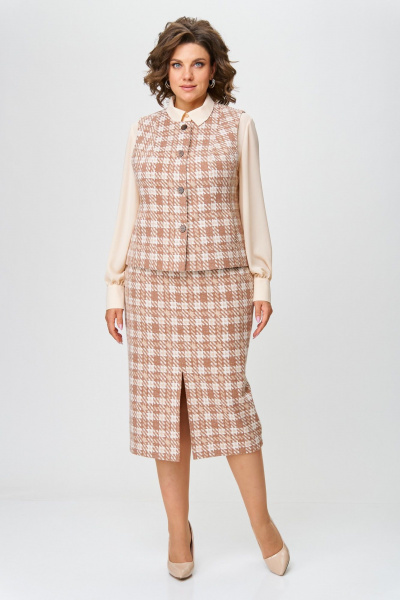 Деловой комплект из текстиля и трикотажа с юбкой-карандаш ANASTASIA MAK 1216 бежевый - фото 2