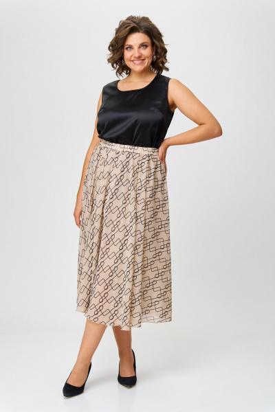 Комплект женский с юбкой-колокол на подкладке и двубортным жакетом жакетом ANASTASIA MAK 1118 черный+персиковый - фото 8