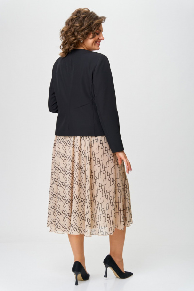 Комплект женский с юбкой-колокол на подкладке и двубортным жакетом жакетом ANASTASIA MAK 1118 черный+персиковый - фото 5