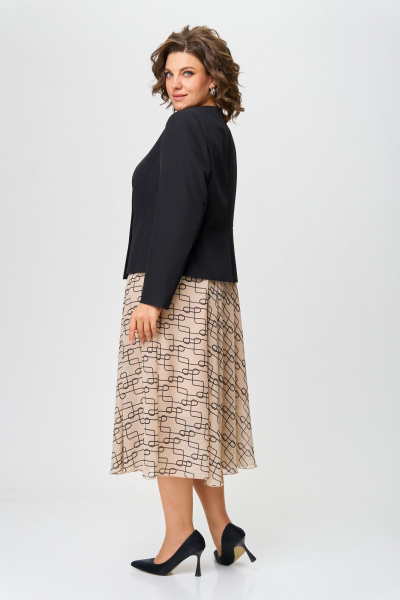 Комплект женский с юбкой-колокол на подкладке и двубортным жакетом жакетом ANASTASIA MAK 1118 черный+персиковый - фото 4