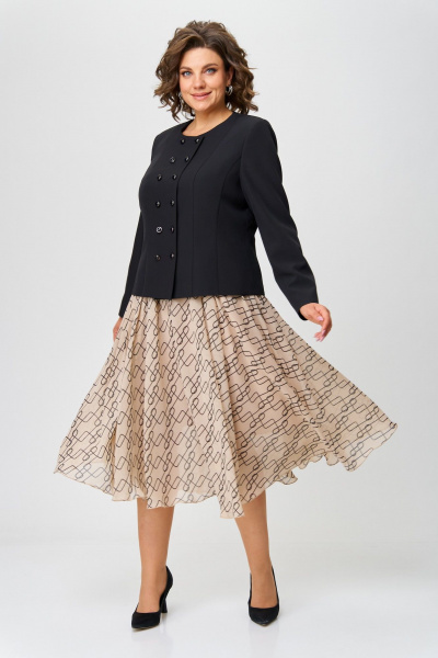 Комплект женский с юбкой-колокол на подкладке и двубортным жакетом жакетом ANASTASIA MAK 1118 черный+персиковый - фото 3