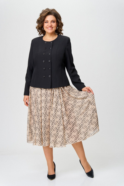 Комплект женский с юбкой-колокол на подкладке и двубортным жакетом жакетом ANASTASIA MAK 1118 черный+персиковый - фото 2