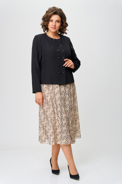 Комплект женский с юбкой-колокол на подкладке и двубортным жакетом жакетом ANASTASIA MAK 1118 черный+персиковый - фото 1