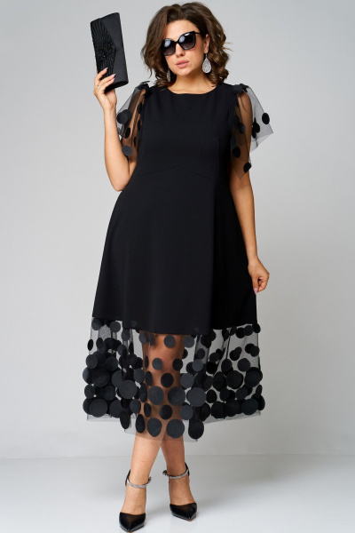 Платье нарядное из крепа с отделкой из флока EVA GRANT 7225 черный - фото 4