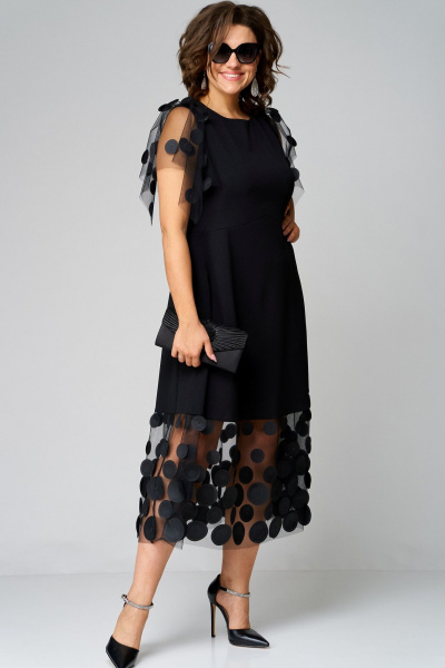 Платье нарядное из крепа с отделкой из флока EVA GRANT 7225 черный - фото 3