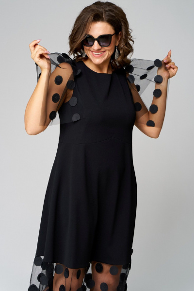 Платье нарядное из крепа с отделкой из флока EVA GRANT 7225 черный - фото 2