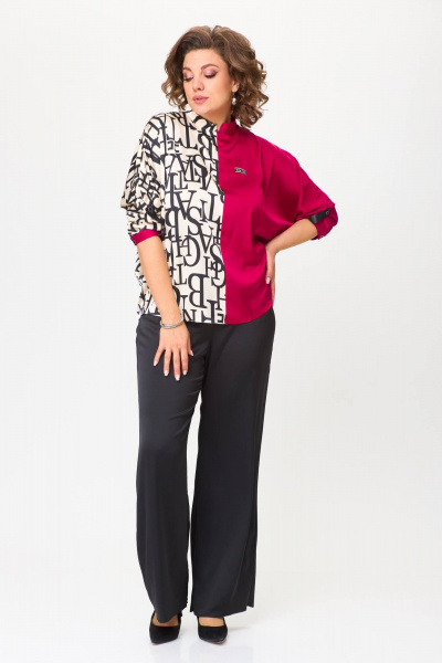 Блуза свободного силуэта летучая мышь из комбинированных тканей Solomeya Lux 968В - фото 9