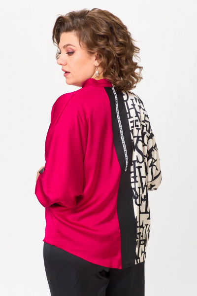 Блуза свободного силуэта летучая мышь из комбинированных тканей Solomeya Lux 968В - фото 7