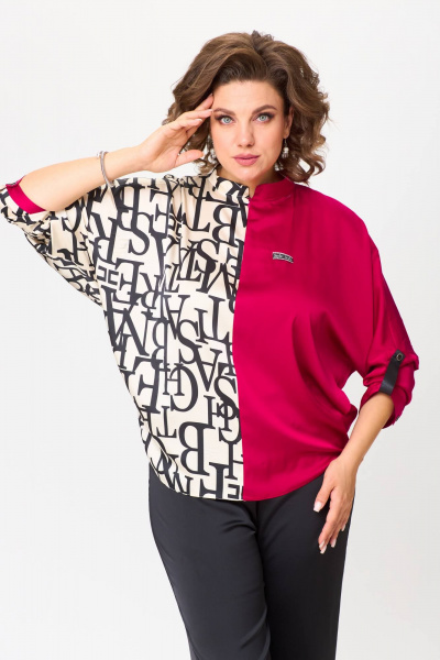 Блуза свободного силуэта летучая мышь из комбинированных тканей Solomeya Lux 968В - фото 5