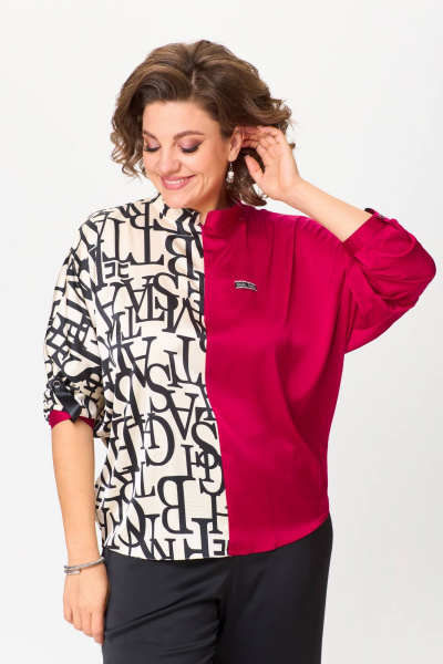 Блуза свободного силуэта летучая мышь из комбинированных тканей Solomeya Lux 968В - фото 4