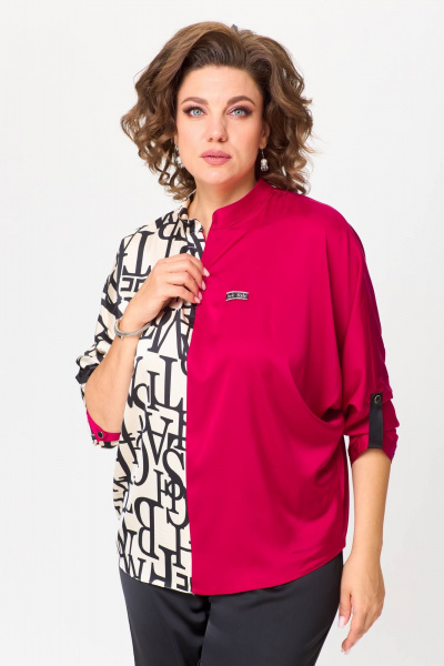 Блуза свободного силуэта летучая мышь из комбинированных тканей Solomeya Lux 968В - фото 2