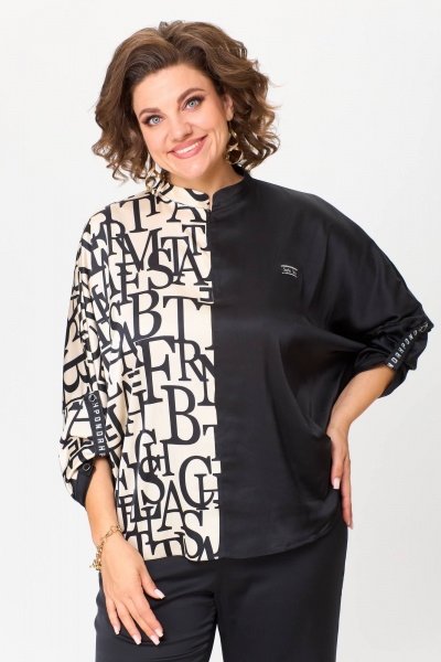 Блуза летучая мышь из комбинированных тканей с украшением Solomeya Lux 968С - фото 5