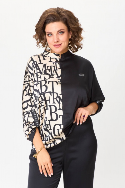 Блуза летучая мышь из комбинированных тканей с украшением Solomeya Lux 968С - фото 4