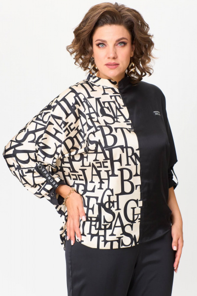 Блуза летучая мышь из комбинированных тканей с украшением Solomeya Lux 968С - фото 1