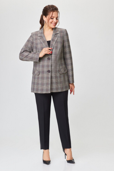 Брючный костюм с мультиколоровым жакетом и брюками DaLi 3351К клетка_с_чёрным - фото 1