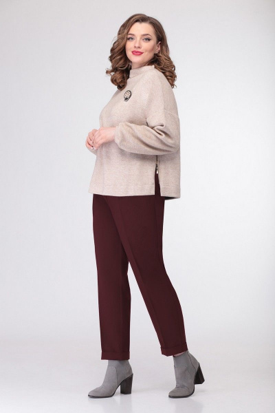Брюки, свитшот Deluizn 875 бежевый+бордо - фото 1