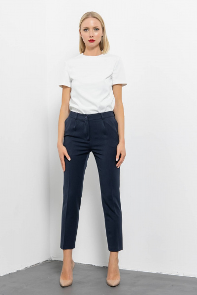 Зауженные брюки из текстиля с высокой талией и кожаным лампасом Domna 12104.170 темно-синий - фото 2