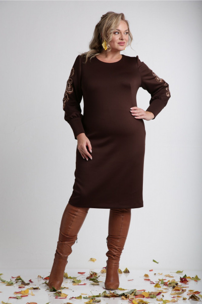 Платье из трикотажа с декоративной вышивкой и фигурными вытачками Vilena 1006 шоколад - фото 10
