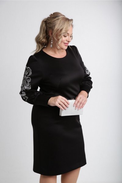 Полуприлегающее трикотажное платье на запах с воротником рубашечного типа Vilena 1006 черный - фото 5
