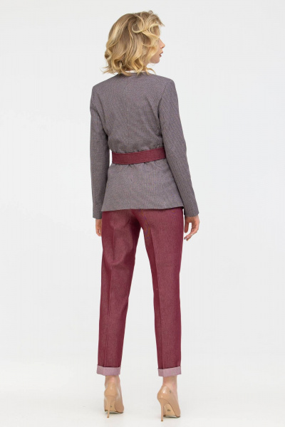 Красный костюм из текстиля с вариациями фактур Domna 16068 бордо - фото 2