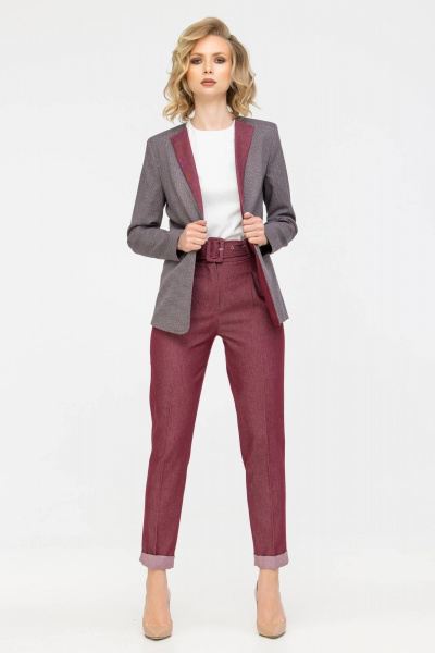 Красный костюм из текстиля с вариациями фактур Domna 16068 бордо - фото 6