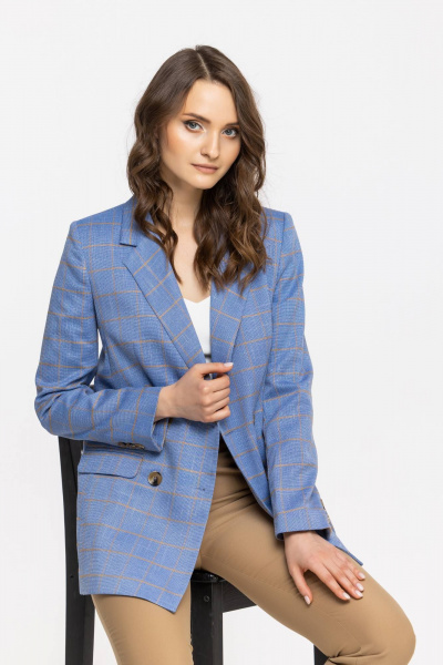 Классический костюм жакет и зауженные брюки из текстиля Domna 16076 песочный - фото 6