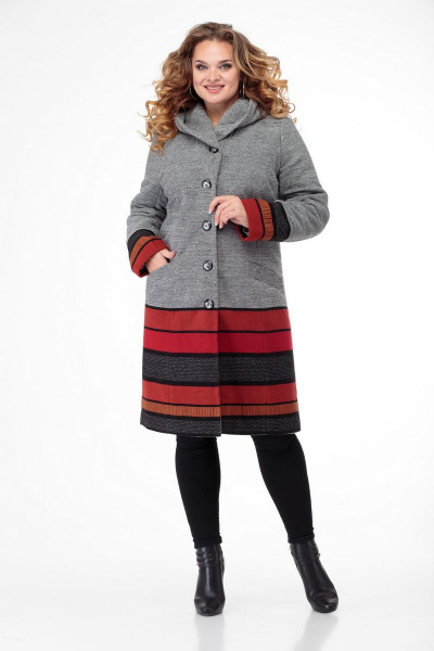 Пальто БелЭльСтиль 765 серо-красный - фото 2