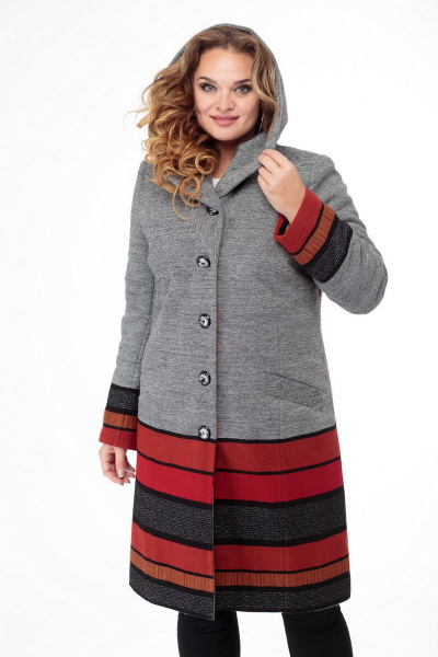 Пальто БелЭльСтиль 765 серо-красный - фото 1