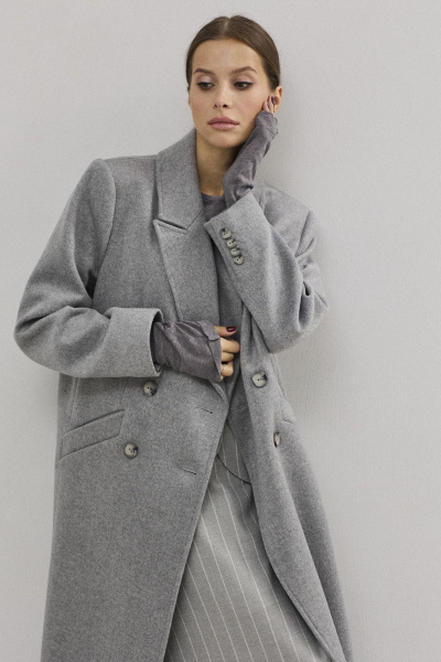 Демисезонное женское пальто из шерстяной пальтовой ткани DAVA 7001 серый - фото 7