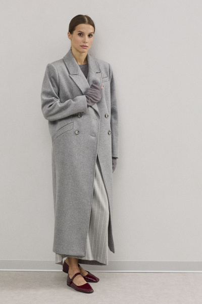 Демисезонное женское пальто из шерстяной пальтовой ткани DAVA 7001 серый - фото 3
