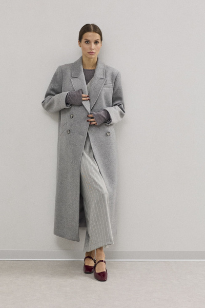 Демисезонное женское пальто из шерстяной пальтовой ткани DAVA 7001 серый - фото 1