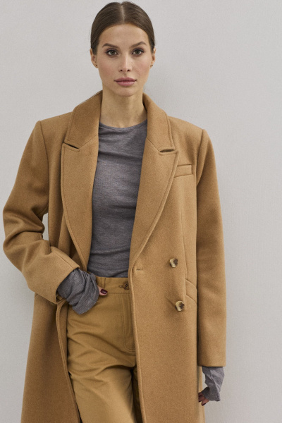 Пальто из пальтовой ткани с прорезными карманами и шлицей DAVA 7001 кэмел - фото 5